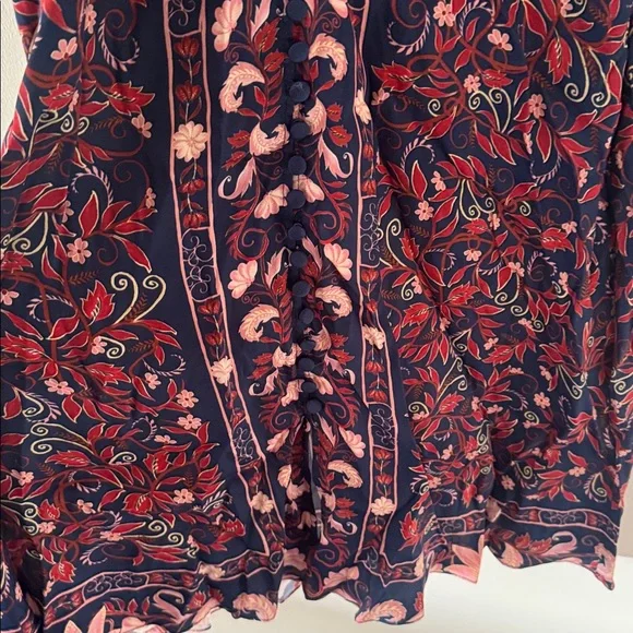 FARM RIO Blue Snake Garden Long Sleeve Mini Dress, Size Small, $260